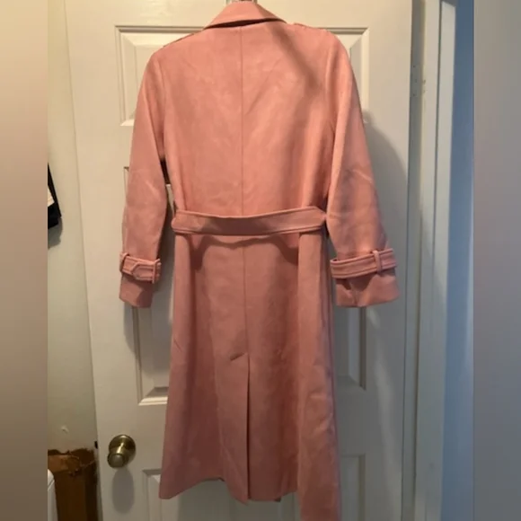 Faux Suede Pink Spring Fall Coat Trench - Picture 2 of 6